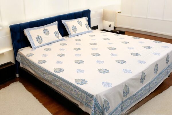 Azure Bloom- 100% pure cotton Bedsheet