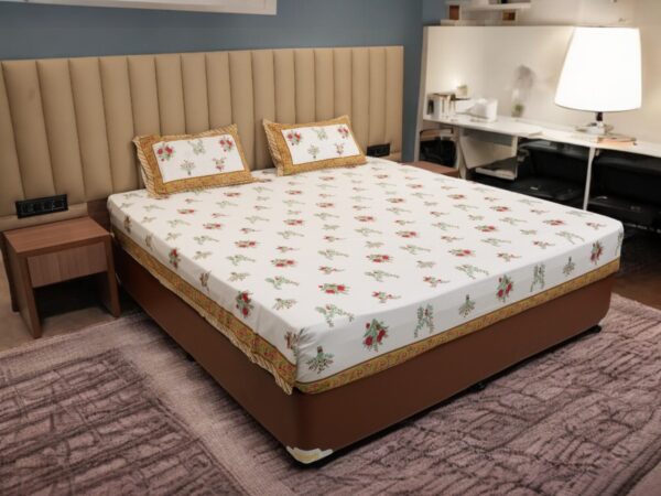 Blossom Royale-Jaipuri Handblock Floral Cotton Bedsheet
