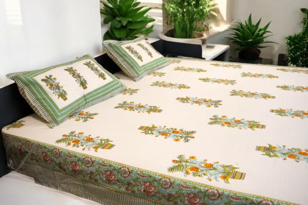 Serenity Floral Handblock Bedsheet
