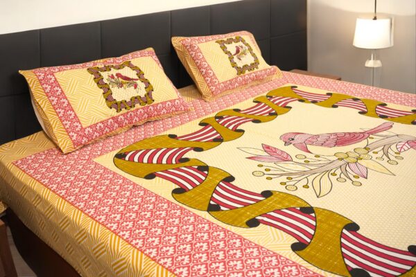 Vintage Bird Print Cotton Bedsheet