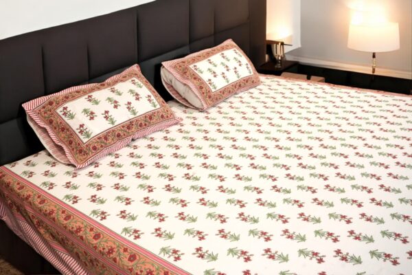 Floral Elegance Cotton Handblock Bedsheet