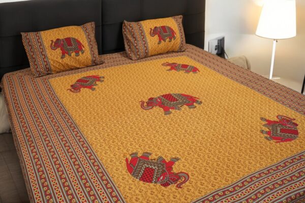 Royal Elephant Patchwork Jaipuri Cotton Bedsheet