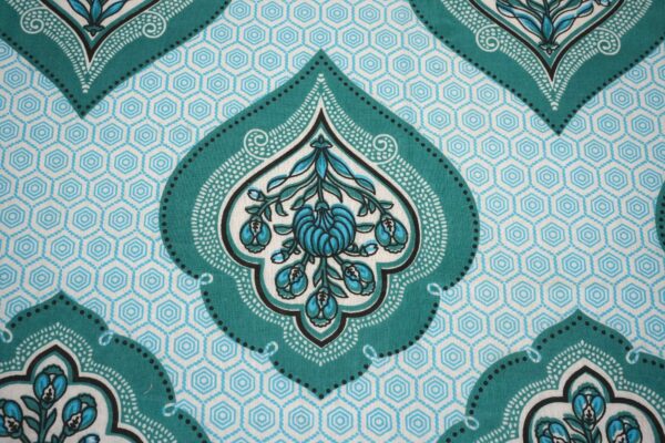 Elegant Turquoise Mughal Print Cotton Bedsheet