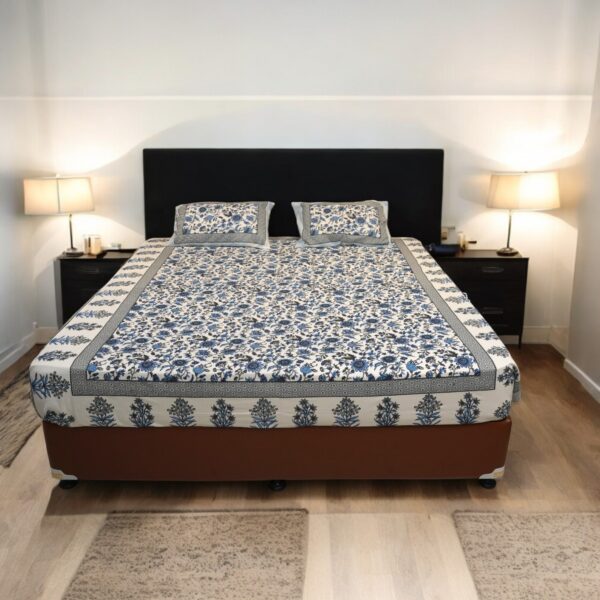 Jaipuri Sanganeri Hand Block Printed Cotton Bedsheet